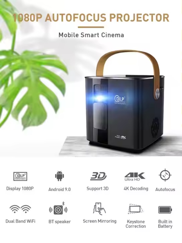 Paihao P12 Projector with Touch Panel Auto Focus Keystone Battery DLP Link 3D 400 ANSI Lumens MAX 4K