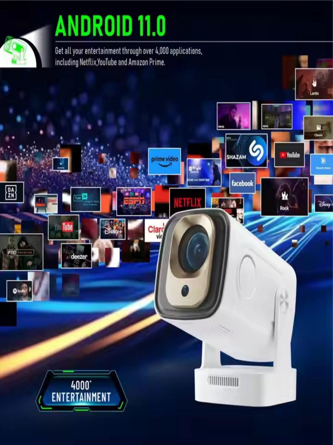 Paihao HY260 ProMini Portable HD Projector 1080P Resolution Built Bracket 360 Degree Rotating LED Video Auto Keystone