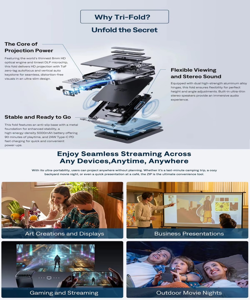 Hot Paihao 720p DLP Mini Projector W/Vertical Mode & PD Charging, Auto Focus Auto Keystone 90 Min Play Smart Portable Projector