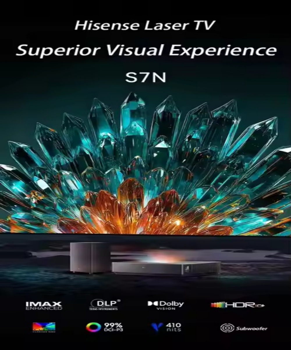 Hisense S7N Laser TV Projector, 4K UHD 3500 Ansi Lumens Smart Home Cinema Proyector with WiFi BT IMA
