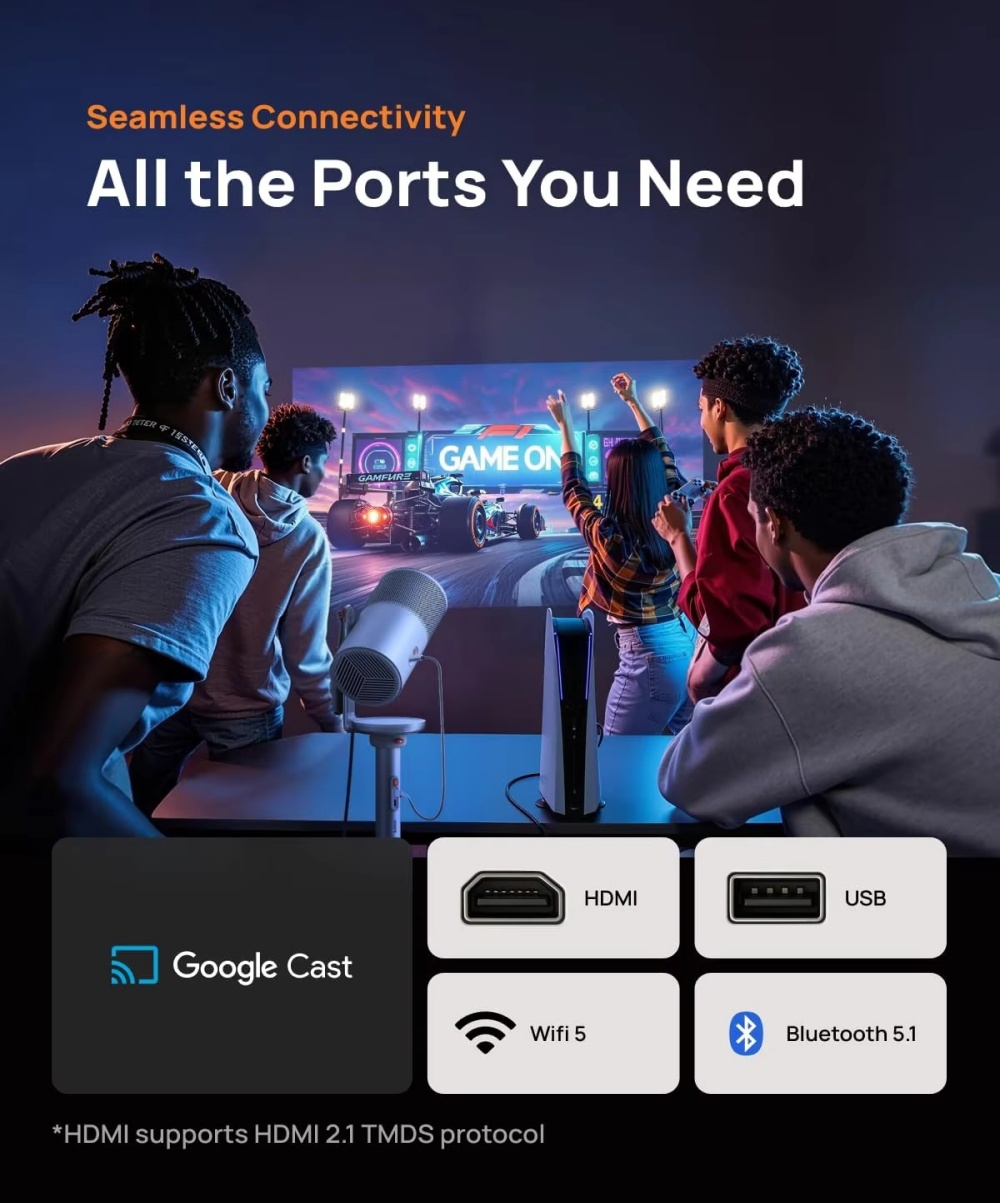 2025 XGIMI MoGo 4 NEW Portable Projector with GTV 360° Adjustable Stand, 2.5 Hours Playtime, Dual 6W Speaker Outdoor Projector