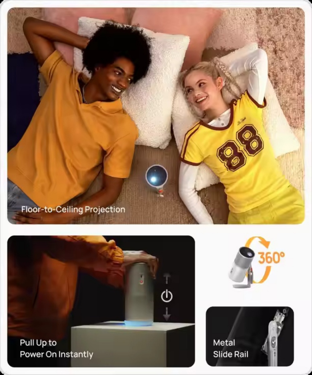 2025 XGIMI MoGo 4 NEW Portable Projector with GTV 360° Adjustable Stand, 2.5 Hours Playtime, Dual 6W Speaker Outdoor Projector