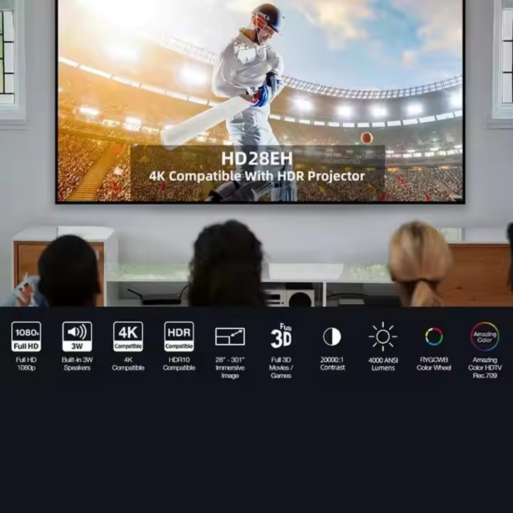 Optoma HD28EH DLP Video Projector, High Brightness 4000 Lumens Home Cinema Proyector with 1080P Full HD 4K HDR 3D Beamer