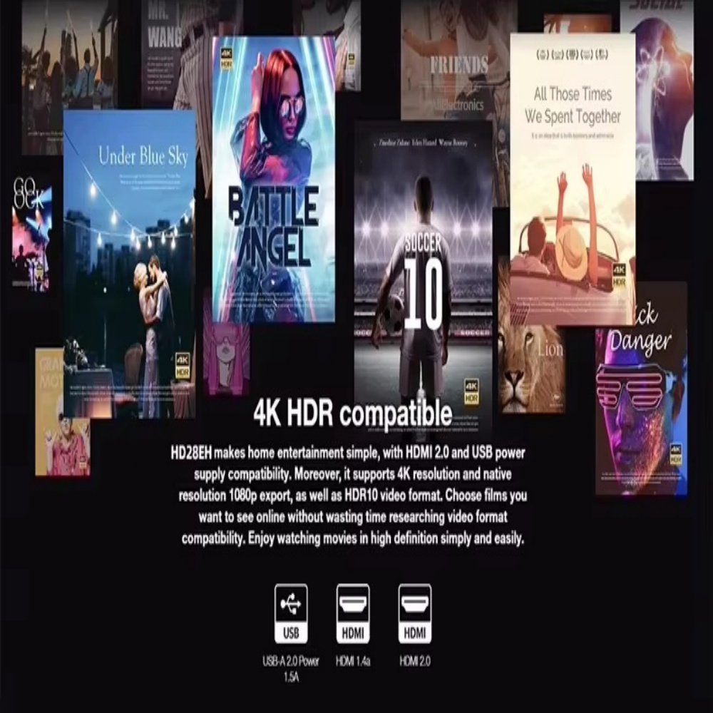 Optoma HD28EH DLP Video Projector, High Brightness 4000 Lumens Home Cinema Proyector with 1080P Full HD 4K HDR 3D Beamer