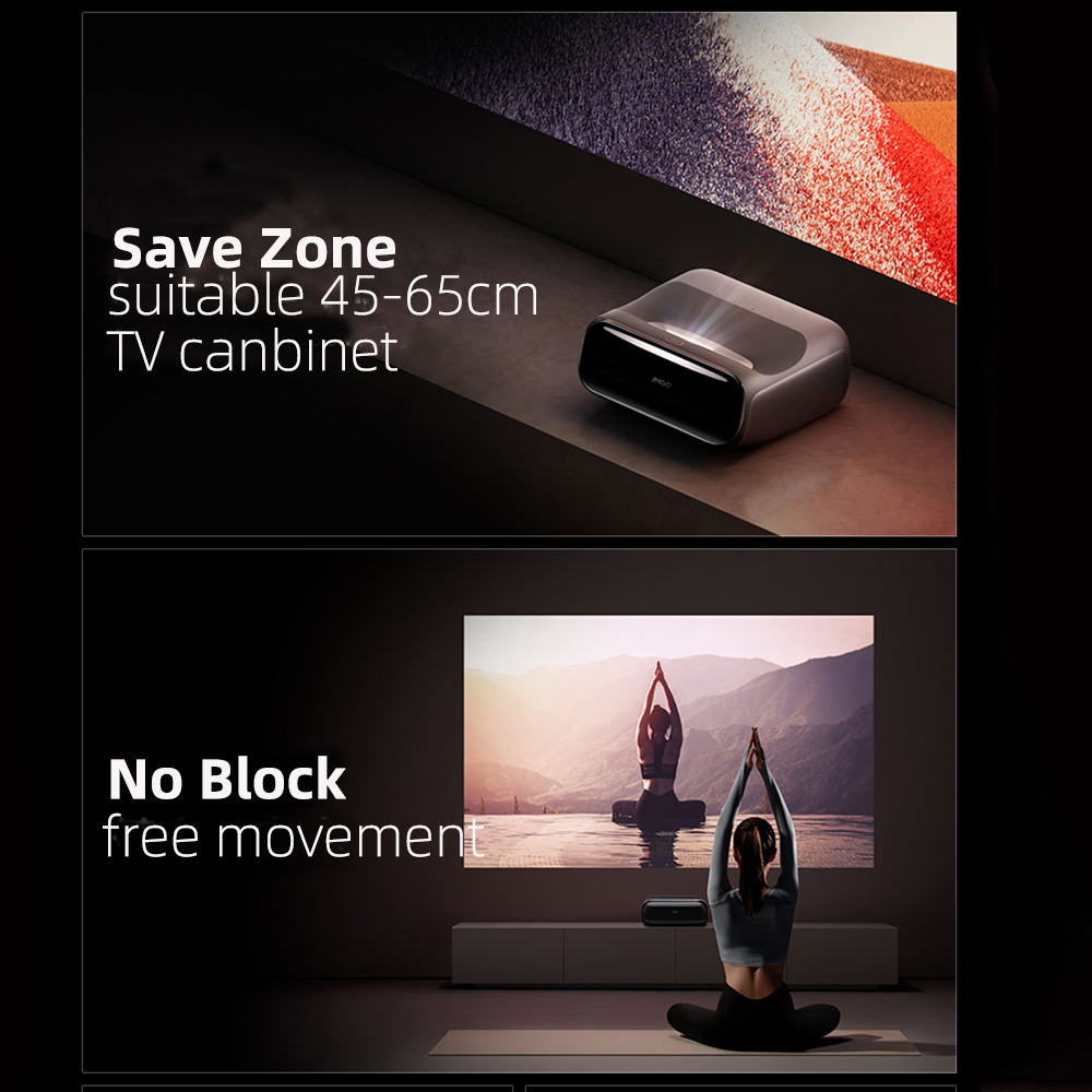 JMGO O2 Ultra Short Throw Lens Projector Triple Laser WiFi 6.0 Video Projectors 0.18:1 Ratio 4K UHD Beamer With 4500 ANSI Lumens