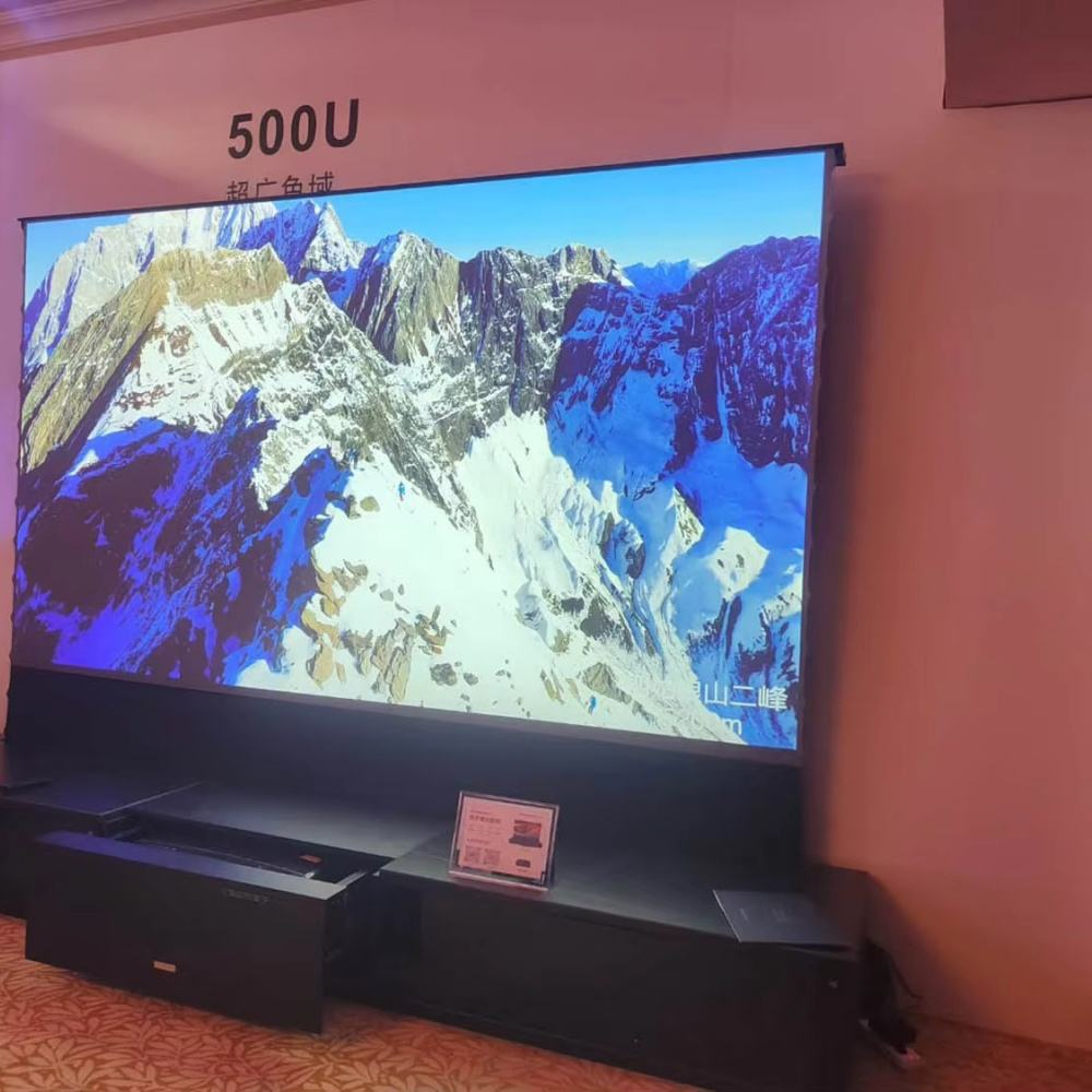 Paihao Home Cinema 4K Projector Screen Electric 72-150 Inch Tension PET Crystal UST ALR Laser 3D Style Motorized Floor 16:9