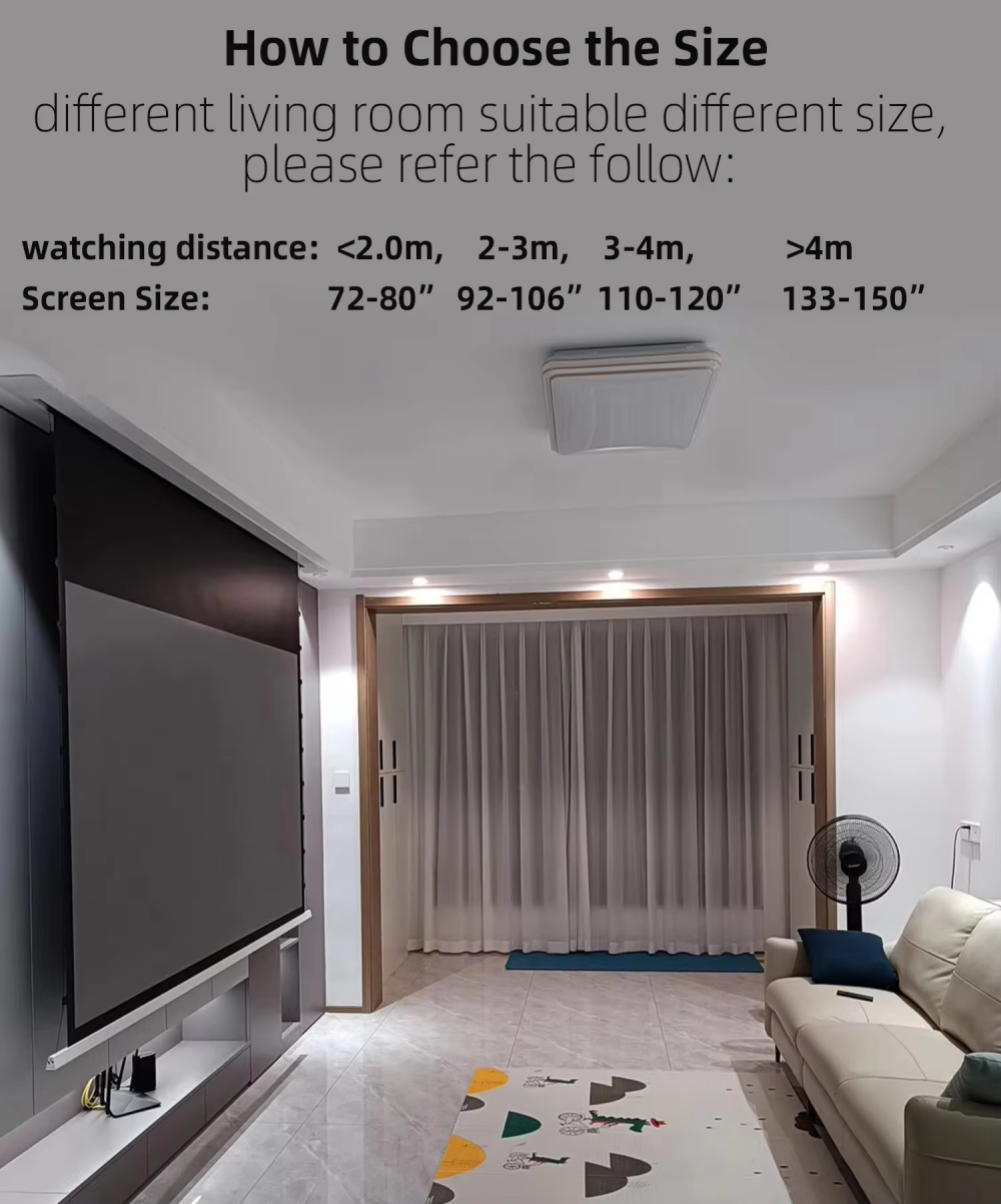 Paihao High Quality Motorized ARL PET Retractable Projector Screen 4K HD CLR Wall-Mounted for Home Use Meeting 16:9 Format