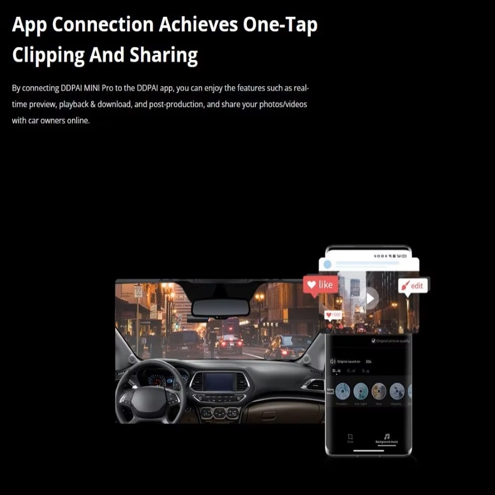 DDPAI Mini Pro 330-Degree Rotatable Lens Dash Cam Emergency Lock 1296p UHD Resolution Video Recorder Night Vision MicroSD