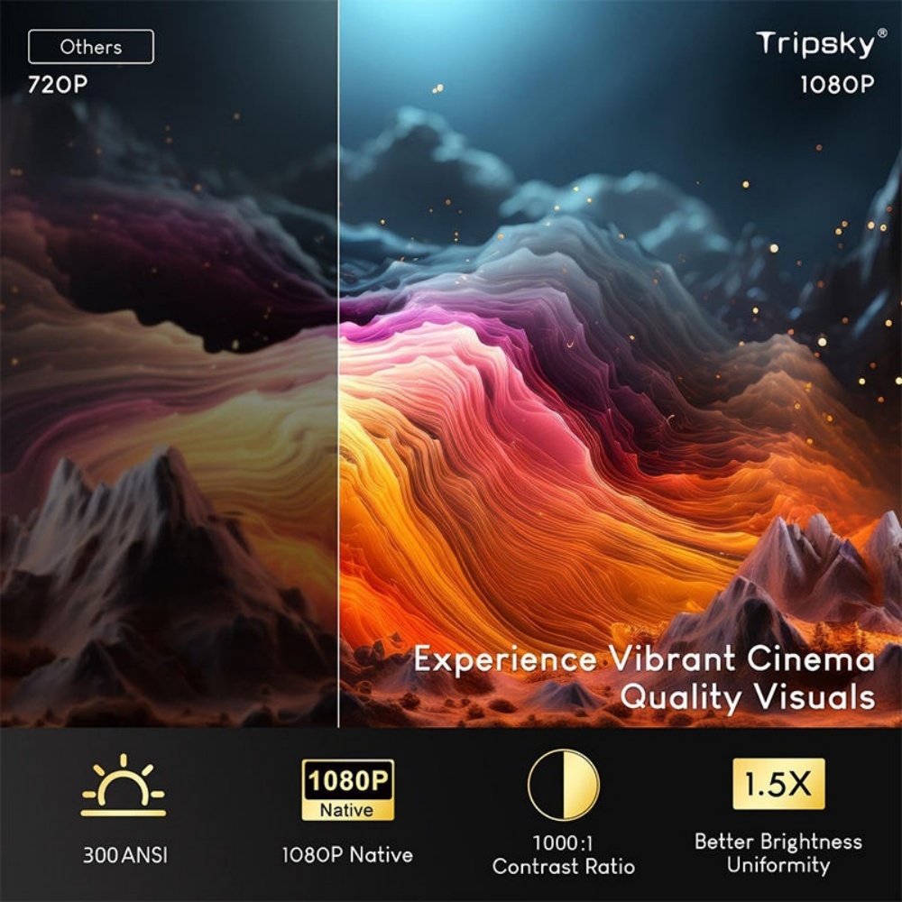 Paihao T7 Native 1080P Android 13 Smart LCD Projector, 300 ANSI Auto Focus Keystone Correction Home Theater Video Projector