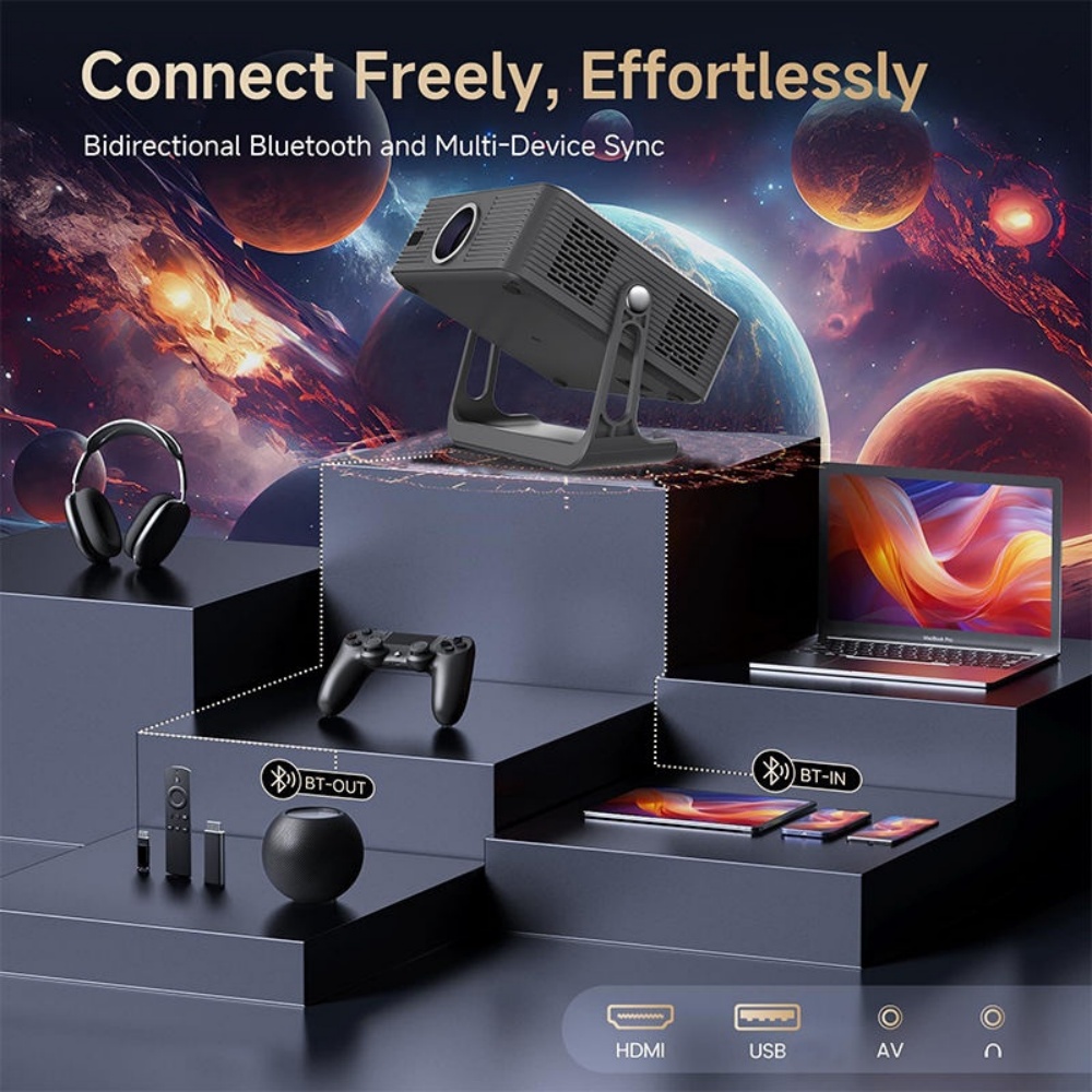 Paihao T7 Native 1080P Android 13 Smart LCD Projector, 300 ANSI Auto Focus Keystone Correction Home Theater Video Projector