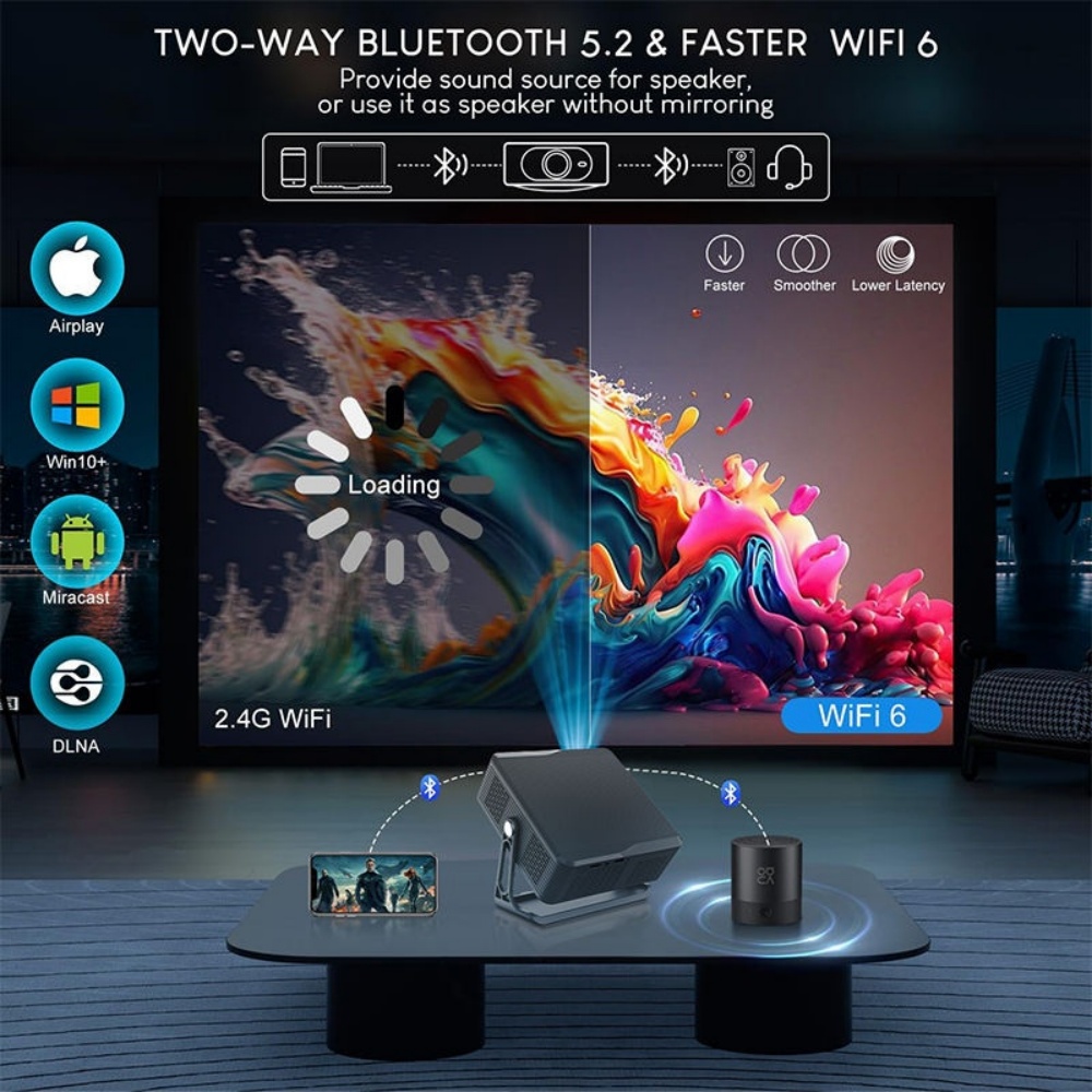 Paihao T7 Native 1080P Android 13 Smart LCD Projector, 300 ANSI Auto Focus Keystone Correction Home Theater Video Projector