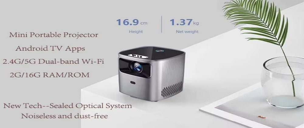 T8 Mini Android TV 9.0 Smart Projector, 2.4/5G WiFi Bluetooth 5.0 720P Native 200 ANSI with Electric Focus Portable Home Cinema