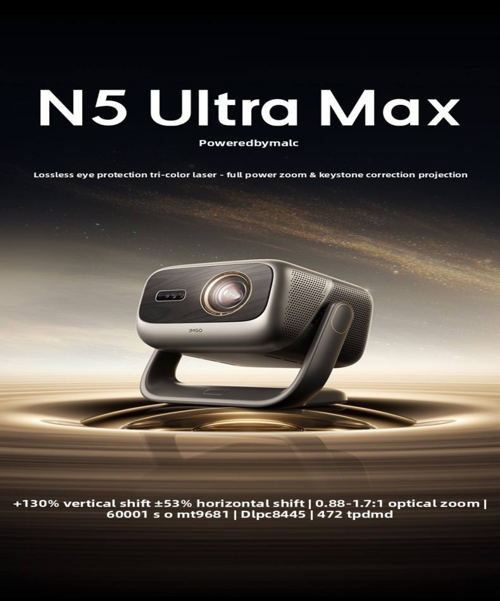 JMGO N5 Ultra Max 4K UHD DLP Projector Laser 6000 Lumens 11000:1 Contrast HIFI Stereo AI Gimbal 1ms 