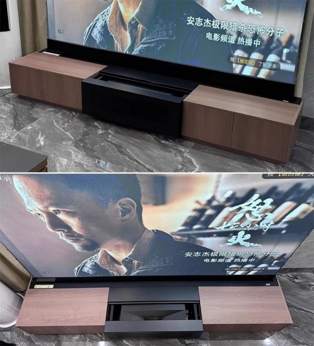 Paihao  P2 Smart UST Laser Projector Wall Mount Electric Sliding Tray Stand with 30KGS Capacity Mini Cabinet for Home Living Room