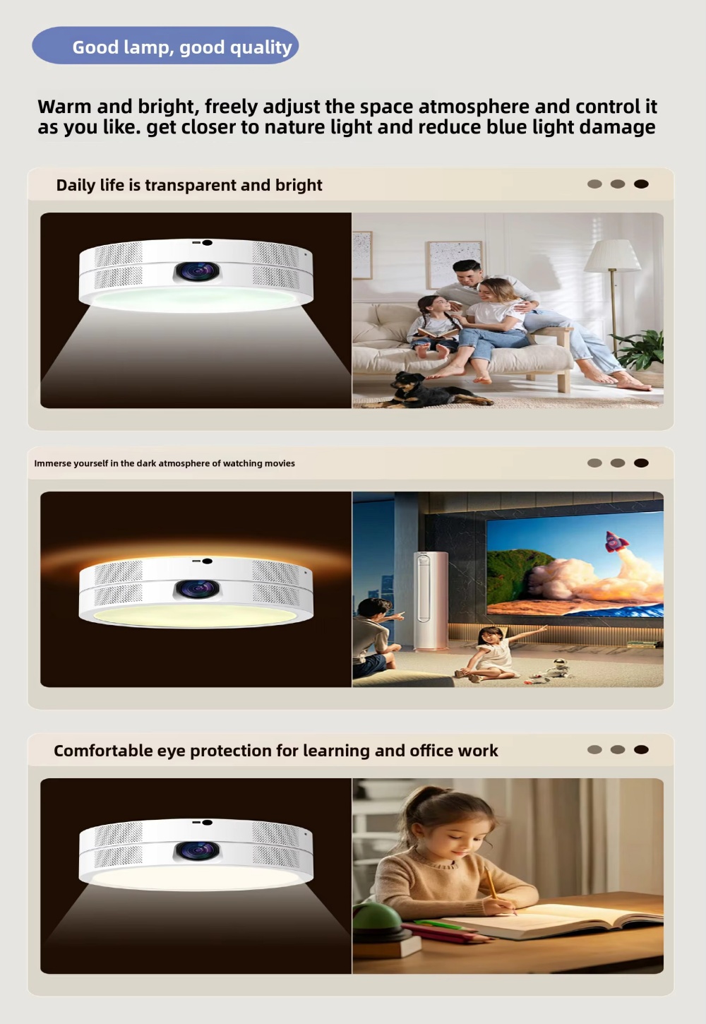 Paihao TG10 Smart Ceiling LED Projector 3-in-1 Max 4K 1080P HD Android 9 1000 Lumens 3D Ready Internet Ready BT Speaker