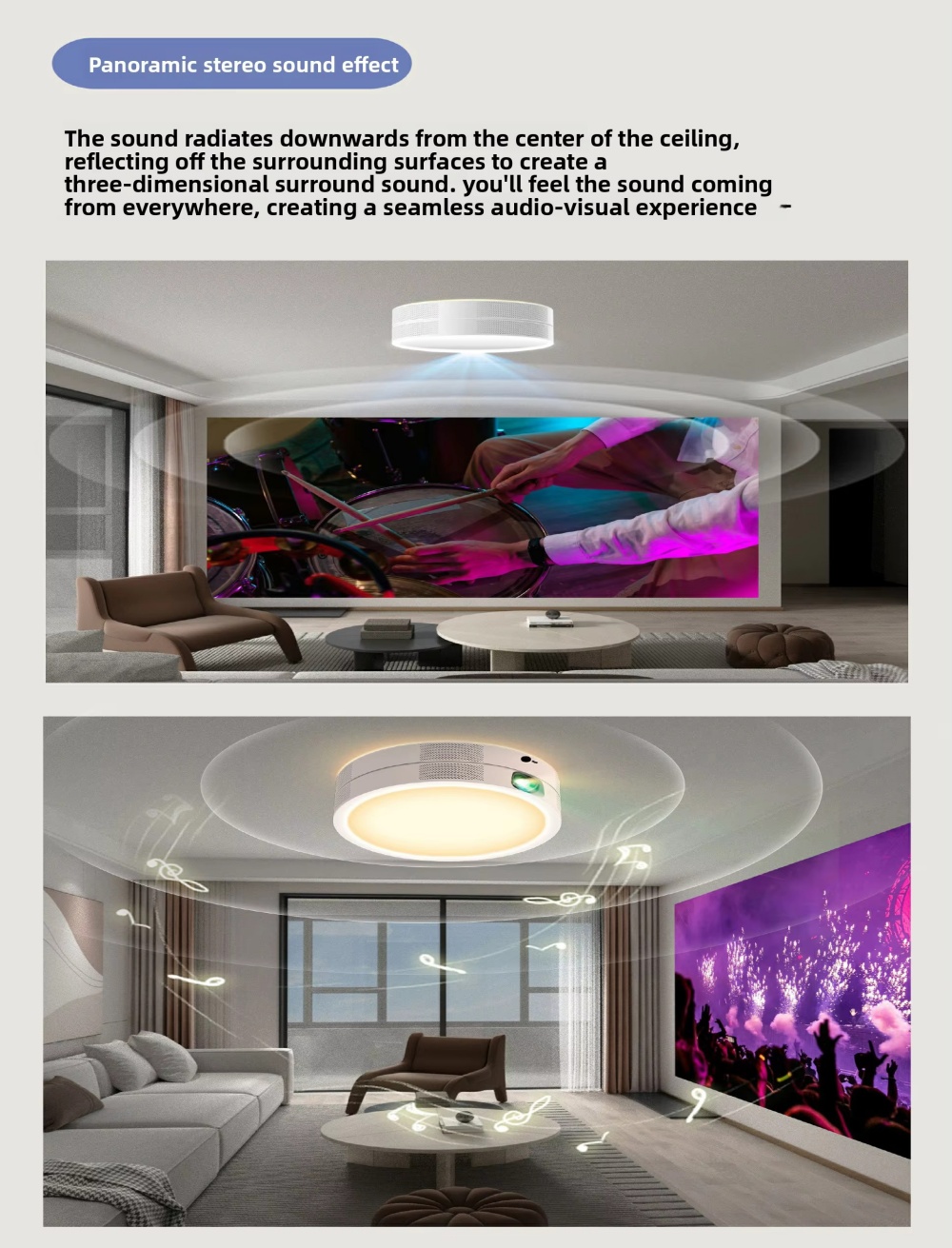 Paihao TG10 Smart Ceiling LED Projector 3-in-1 Max 4K 1080P HD Android 9 1000 Lumens 3D Ready Internet Ready BT Speaker