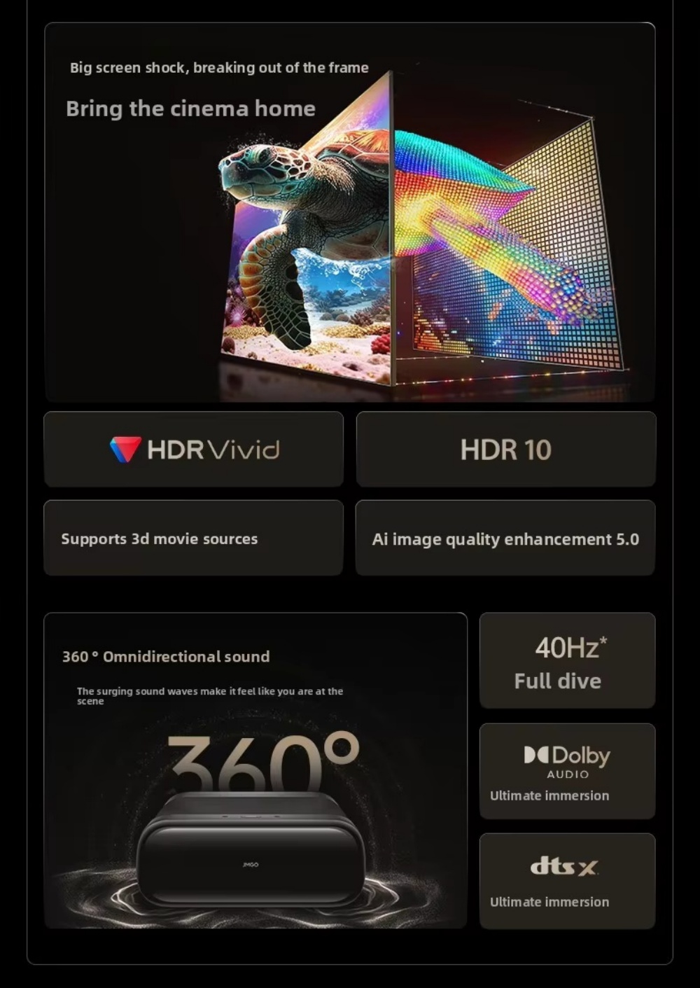 JMGO O3 Ultra Laser Projector, Yitian Air Gesture Remote UWB Tech 3100 Lumens Supports 3d Movie Smart Home Theater Projector 4K