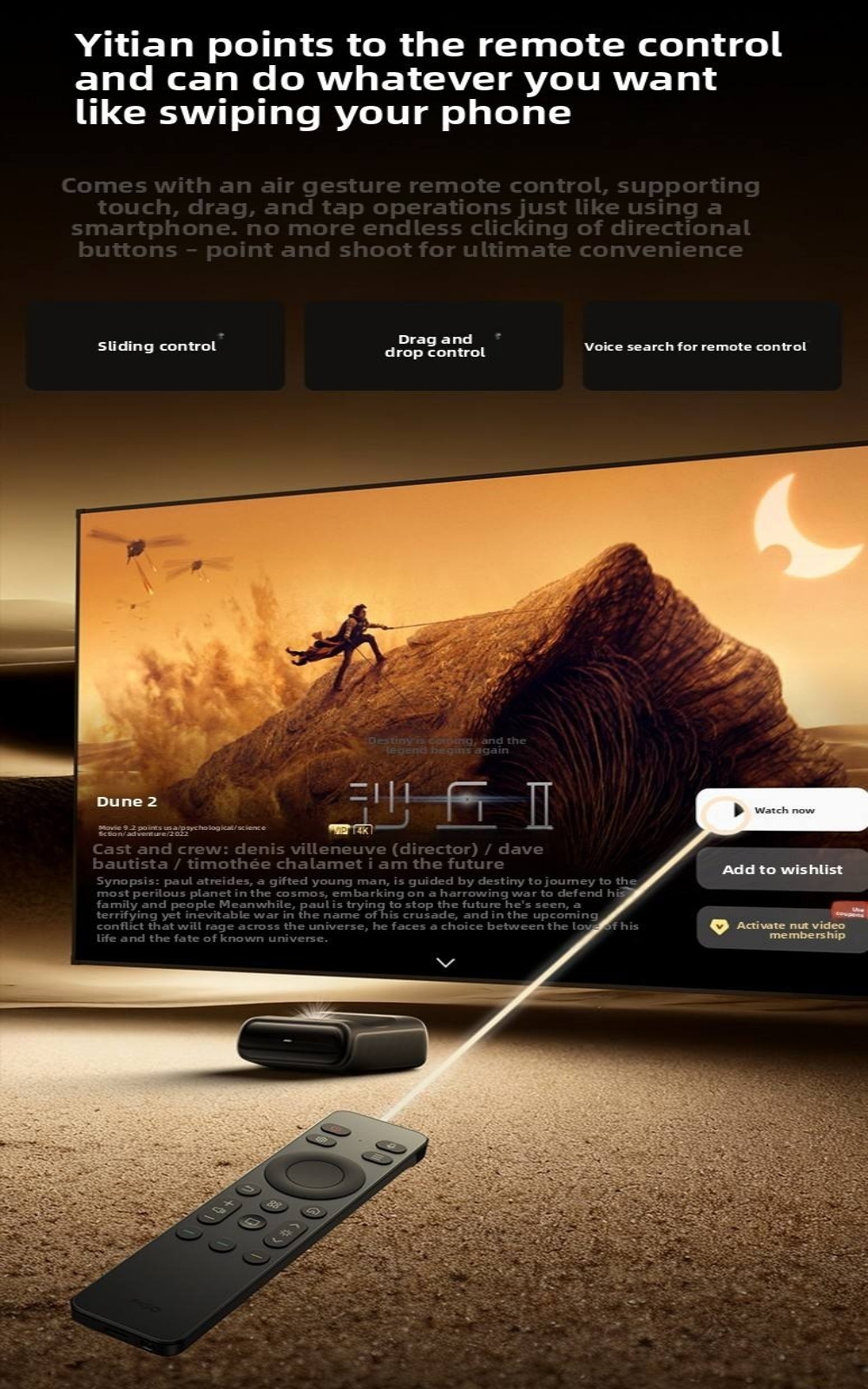 JMGO O3 Ultra Laser Projector, Yitian Air Gesture Remote UWB Tech 3100 Lumens Supports 3d Movie Smart Home Theater Projector 4K