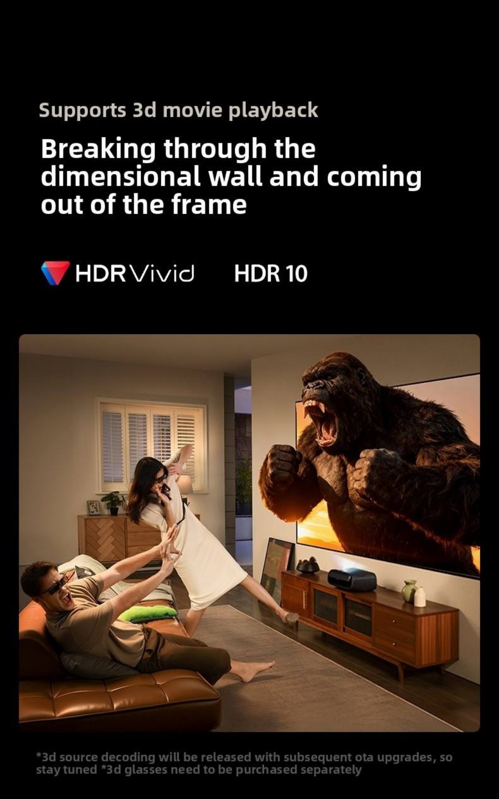 JMGO O3 Ultra Laser Projector, Yitian Air Gesture Remote UWB Tech 3100 Lumens Supports 3d Movie Smart Home Theater Projector 4K