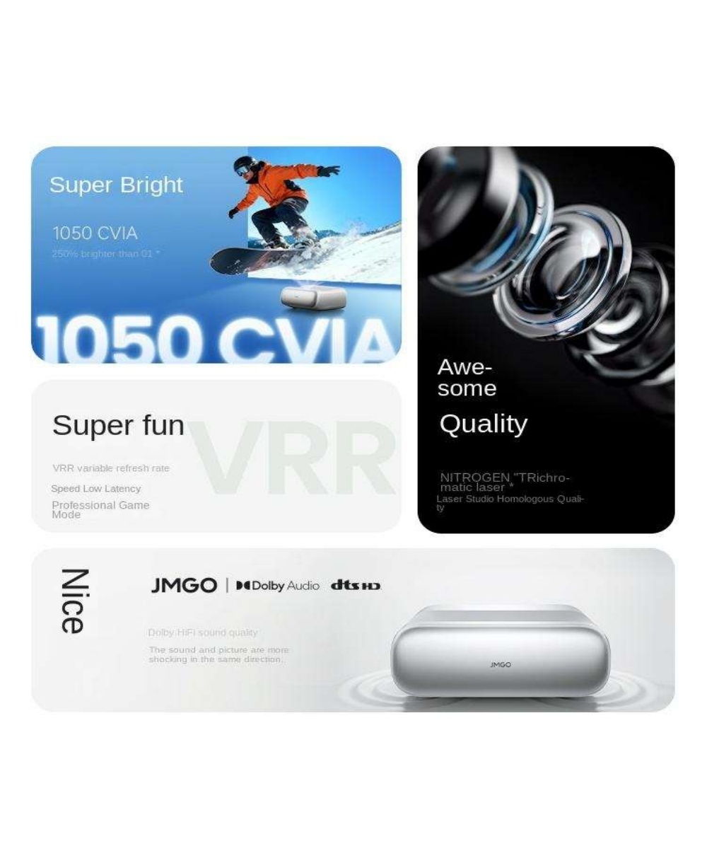 JMGO O3 1080P Ultra Short Throw DLP Projector1050 Lumens 2G+64G VRR HD 2.1 Smart Auto Correction Home/Gaming Smart Projector